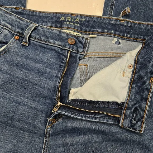 Ariat Size 33 Long Premium High-Rise Flare Jeans Raw Hem Blue Lake Women's FLAW - Picture 10 of 16